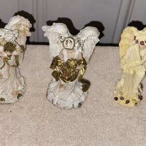 THREE CERAMIC ANGEL FIGURINES + 2 BONUS NATIVITY FIGURINES GUC SEE PICS